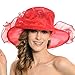 Womens Sun Hat Organza Wide Brim Wedding Hats Ladies Summer Gauze Cap for Church Wedding Party Beach Travel Outgoing Red