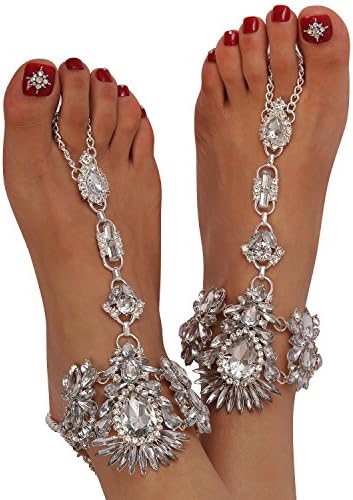 Holylove 1 Pair 7 Color Crystal Foot Jewelry for Women Barefoot Sandals Beach Wedding with Gift Box