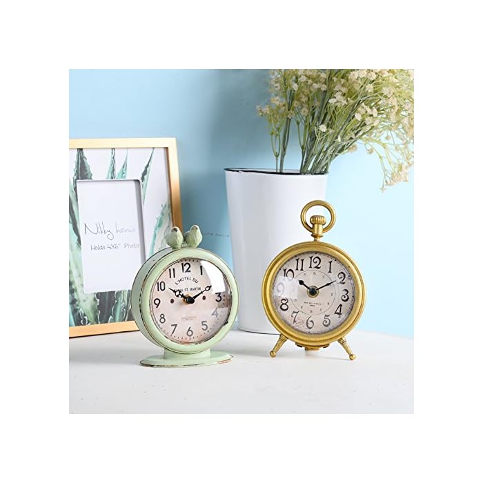 NIKKY HOME Vintage Gold Table Clock, Battery Operated Rustic Design, Chic Décor for Fireplace