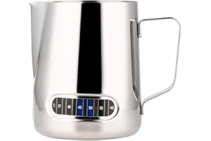 Milk Frothing Pitcher with Thermometer, 600ml Coffee Jug Stainless Steel Creamer Temperature Espresso Steaming Cup for Latte 