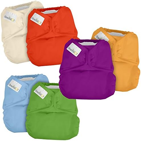 Elemental Joy Reusable One-Size Pocket Cloth Diapers - 6 Pack - Fits Babies 8 to 35+ Pounds - Inserts sold seperately (Cheery Colors)