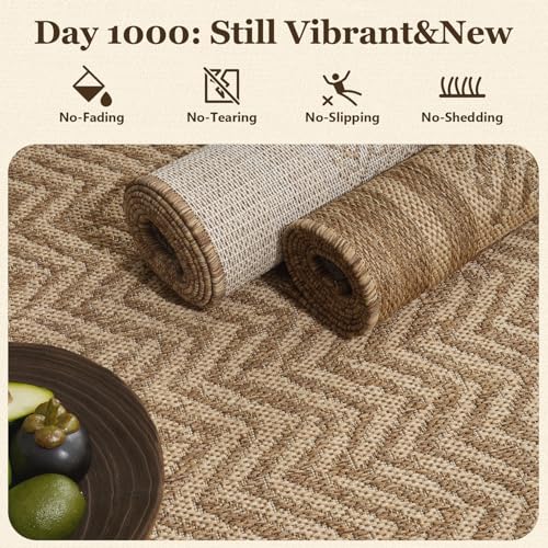 Outdoor Rug-Patio Rug Boho Polypropylene Indoor Outdoor Rug for Porch Balcony Patio Outdoor Area Rug Durable Outdoor Carpet Living Room Mat, Frame Brown 7.9x10 ft