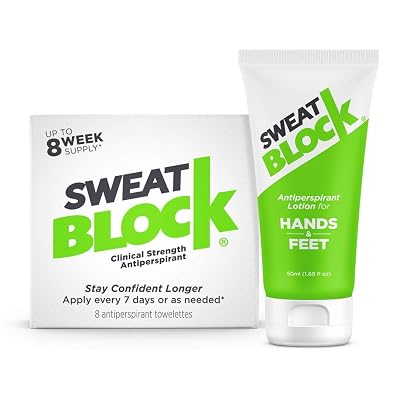 SweatBlock Antiperspirant Bundle Deal, Wipes (1 box) and Lotion (1 box), Proven to Reduce Excessive Sweating and Smelly Feet, Safe, Effective, FDA Compliant Anti-Sweat Lotion for Women and Men
