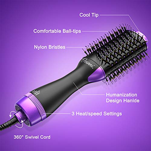 Ovonni Hot Air Brush Styler, Professional 1000W Negative Ion Ceramic Tourmaline Brush Hair Dryer, 3 Speed/Heat Settings One Step 2 in 1 Hair Dryer & Volumizer for Long Hair (Purple) - Thumbnail 5