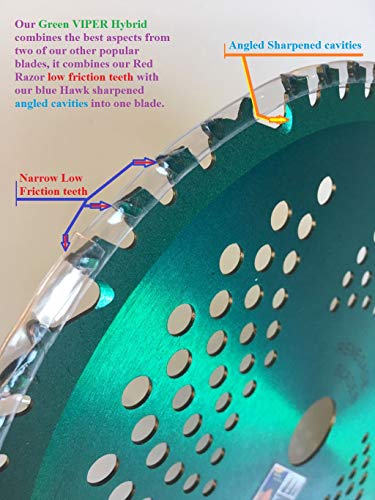 3pk-8"-HYPRID Triple Pack - (1) 20t Blue Hawk, (1) 44t Green Viper, (1) 56t Red Razor - RENEGADE BLADE Carbide Brush Cutter Weed Eater Blades - 203mm - Thumbnail 4