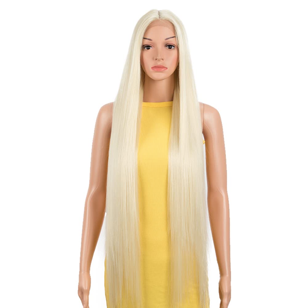 DÉBUT Lace Front Wig Super Long Straight Wig for Women 38 inches 260g Synthetic Hair Heat Resistant Fiber 130% Density (38 inches, Blonde)