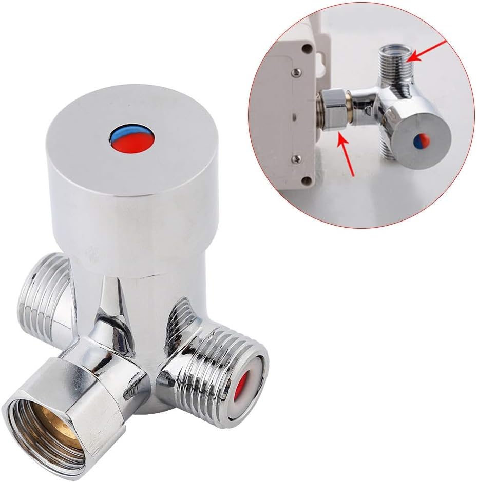 Mixing Valve - G1/2 Hot & Cold Water Mixing Valve Temperature Control Solid Brass Thermostatic Automatic Sensor Faucet - Image 4