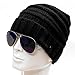 DEMTER Unisex Winter Warm Cable Knitting Hat Parent-Child Hats Wool Baggy Slouchy Thick Beanie Skull Cap For Women Men 2 Packs (Black)