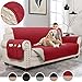 MOYMO Reversible Sofa Cover, Sofa Slipover with Pockets, Couch Covers for 3 Cushion Couch, Machine Washable Sofa Covers for Dogs, Children, Pets,Kids(Sofa:Burgundy/Beige)