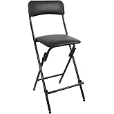 Veni Home Seat High 25" Folding Bar Stool with Backrest Leather Padded oldable Stool Chair for Gardening Kitchen Shop Cafe, Black (1Pack)