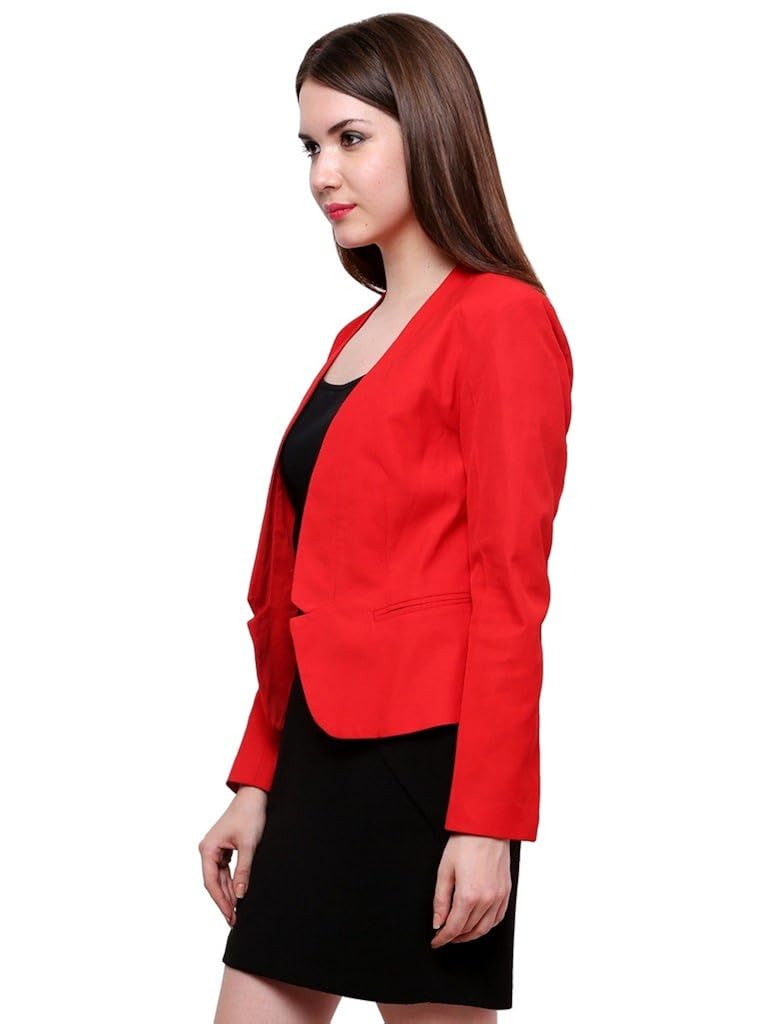 pannkh red solid women's blazer