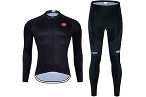 SUDU SUDO Men's Cycling Jersey Set Long Sleeve Cycling Clothing Road Bike Shirts Bicycle Jersey with 20D Gel Padded Long Pants