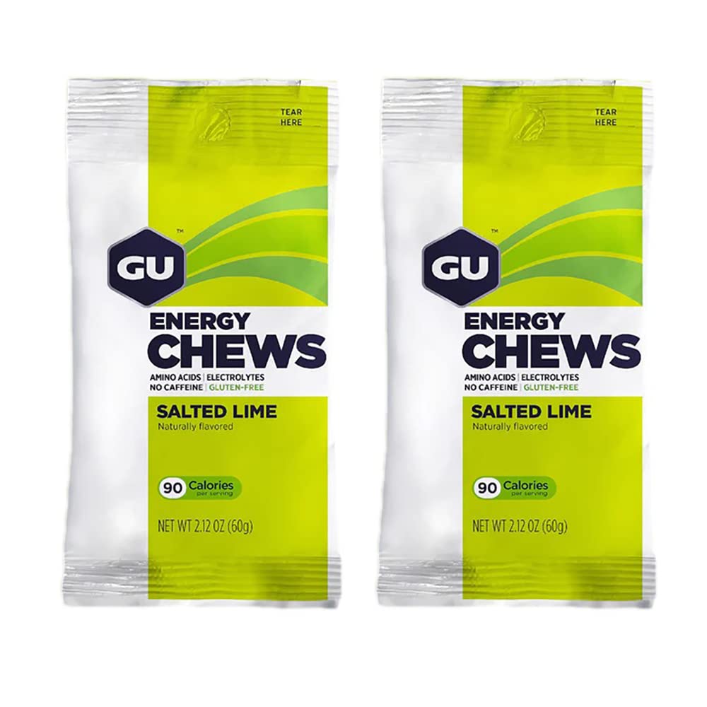 GU Energy Chews Double Serving Packs. Energy Gummies with Electrolytes for Running, Cycling, Triathlon & Other Sports - Pack of 2 (Salted Lime)