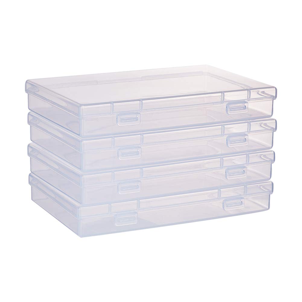 BENECREAT 4 Pack 17x10.5x2.5cm Inches Large Clear Plastic Box Container Clear Storage Organizer with Hinged Lid for Small Craft Accessories Office Supplies Clips