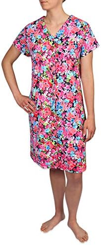 Heavenly Bodies Jersey Knit Robe, Short Coverup With Soft Lightweight Fabric and Snap Front Floral / Navy Medium