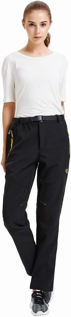Womens Fleece Lined Waterproof Hiking Snow Ski Pants Windproof Warm Outdoor Pants Lightweight Winter Soft Shell