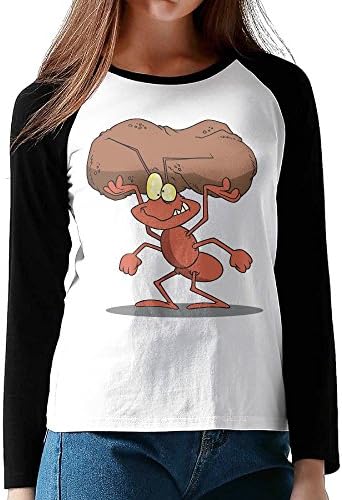 SHANchu AOSHICO Women's Ants Stone Long Sleeve Baseball Raglan T Shirt Black Size S