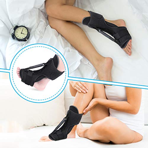 Plantar Fasciitis Night Splint Foot Drop Orthotic Brace,for Achilles Tendonitis, Heel Spur Relief and Ankle Pain with Hard Spiky Massage Ball Black