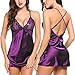 Avidlove Women Lingerie V Neck Nightwear Sexy Satin Sleepwear Lace Chemise Mini Teddy (XXL, Purple)