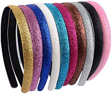 Suoirblss 10 Pcs Glitter Plastic Headbands Hair Band Head Band Hair Hoop Headwear Accessory (Color random)