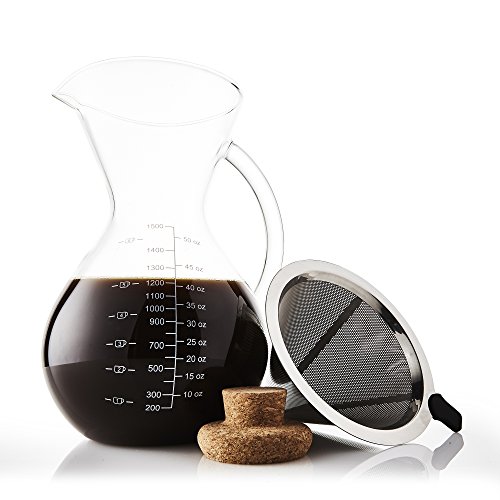 Apace Living Pour Over Coffee Maker Set w/Coffee Scoop and Cork Lid - Elegant Coffee Dripper Pot w/Glass Carafe & Permanent Stainless Steel Filter (1500 ml / 51 oz) - Thumbnail 7