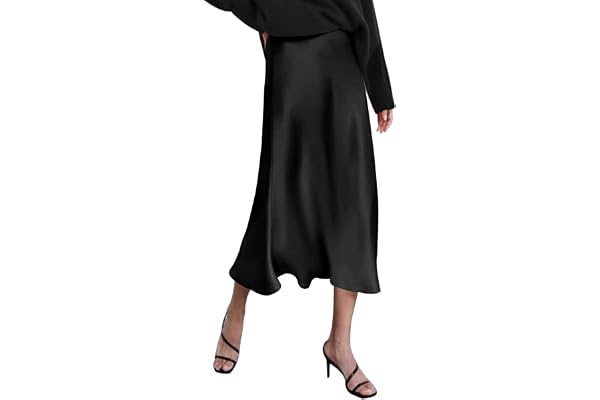 Zeagoo Womens Midi Skirt High Waisted Solid Satin Dress Zipper Elegant Work Skirts