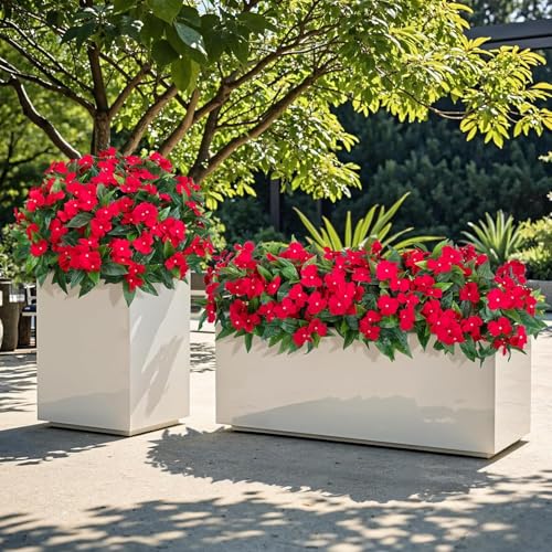 Laelfe Outdoor Artificial Flowers, 2 Packets UV Resistant Artificial Plastic Fake Flowers for Outdoors, Balcony, Garden, Window (Red)