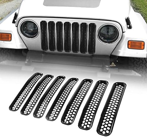 ICARS Matte Black Mesh Grill Inserts Grille Guard Honeycomb Style for 1997-2006 Jeep Wrangler TJ Unlimited Rubicon Sahara - 7PCs