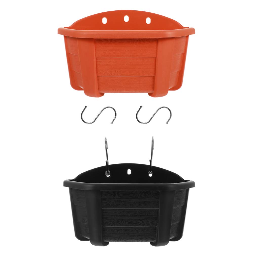 BESPORTBLE 2pcs Wall and Railing Hanging Planters Plastic Pots Indoor Outdoor Half Round Plant Holders for Fence Balcony or Rails Display Herb Gardens Flowers or Plants with S Hooks