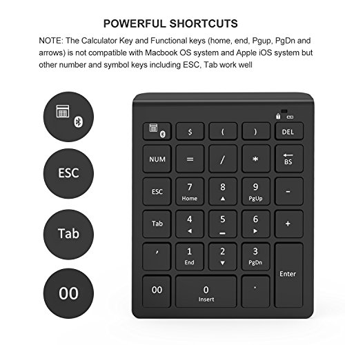 Bluetooth Number Pad, Vive Comb 28-Key External Numeric Keypad with Shortcuts Numpad for Laptop, Desktop, PC, Notebook-Black
