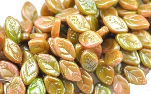 25 Pink And Green Czech Glass Leaf Beads Side Drilled 12MM