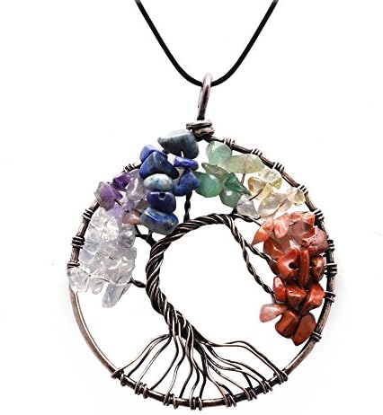 Bling Toman Mom Hug Tree of Life Healing Crystal Stone Pendant Necklace Wrapped Gemstone Chakra Jewelry