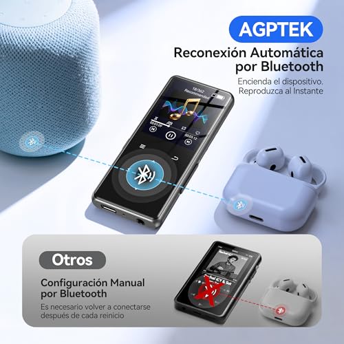 AGPTEK Reproductor MP3 Bluetooth 5.4, 1.8" Reproductor MP3 Metal Portátil, Altavoz Integrado y Radio FM, MP3 de Niños Botones Táctiles, Sin Memoria Interna, Externo hasta 128GB (0 GB)