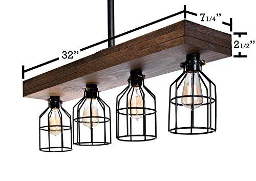 Farmhouse Lighting Triple Wood Beam Rustic Decor Chandelier Light -Rustic Lighting for Kitchen Island Lighting, Dining Room, Bar, Industrial, and Billiard Table-Wooden Light with Edison Cages (Smooth)