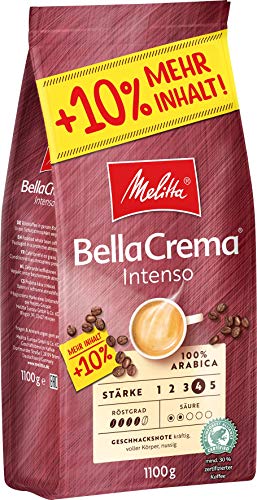 Melitta BellaCrema Intenso Ganze Kaffee-Bohnen 1,1kg, ungemahlen, Kaffeebohnen für Kaffee-Vollautomat, kräftige Röstung…