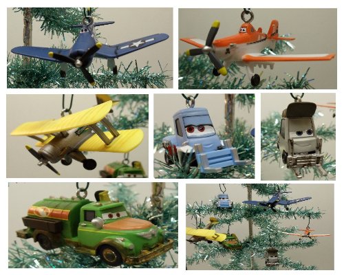 Disney Planes Holiday Christmas Tree Ornament Set Featuring Dusty, Skipper, Leadbottom, Sparky, Dottie, and Chug - Shatterproof Plastic Ornaments Range from 2