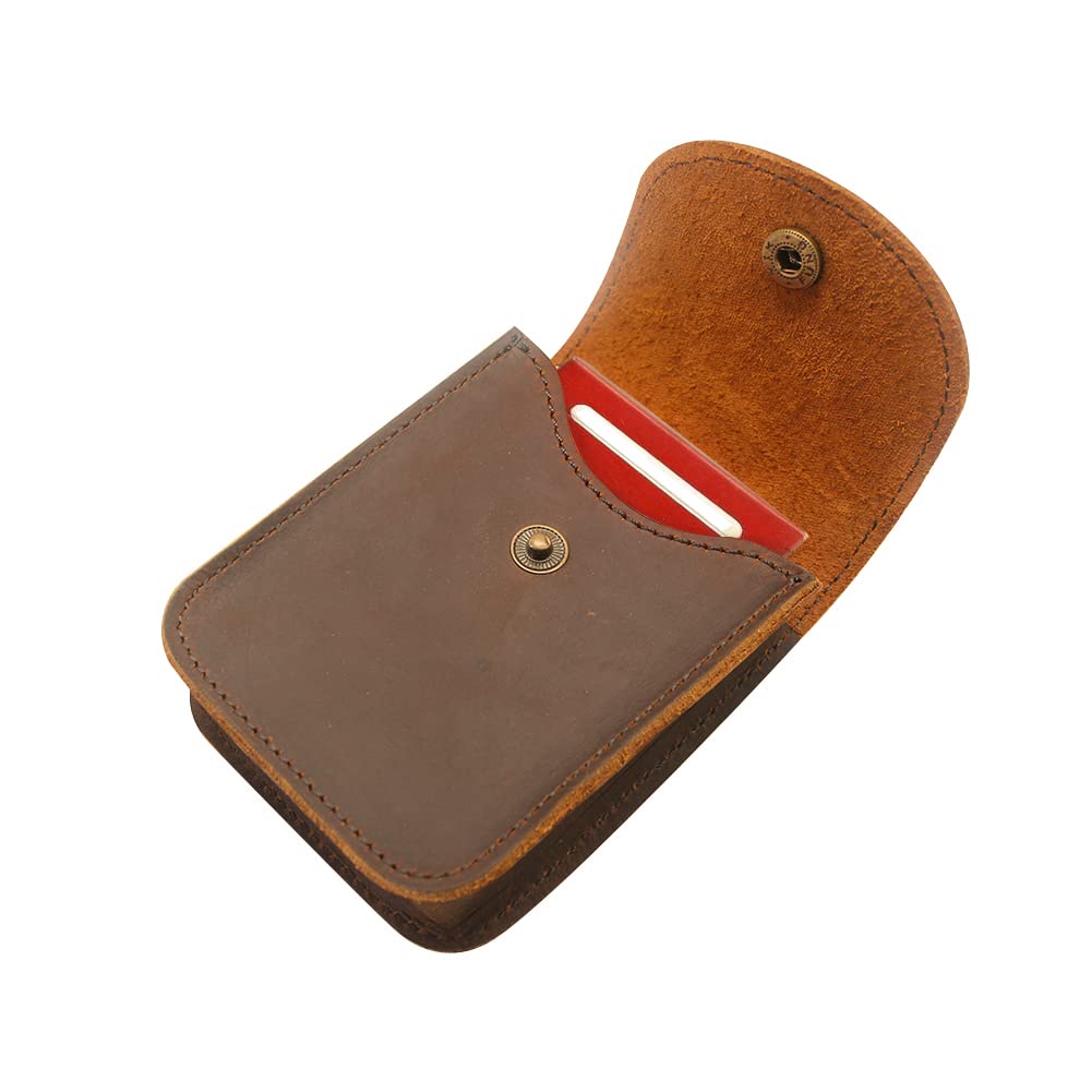 Boshiho Playing Card Case, Leather Playing Card Deck Holder Box Cowhide Cigarettes Case（Dark Brown）