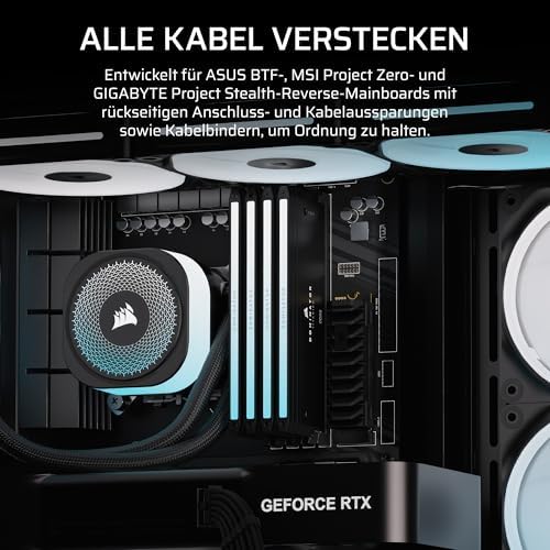 Frame 4500X LX-R RGB LINK Panoramaglas Mid-Tower-PC-Gehäuse – InfiniRail Lüftermontagesystem, Passend für Zwei 360 mm Radiatoren, GPU Anti-Sag, Enthält 3X LX120R RGB LINK Lüfter – Schwarz