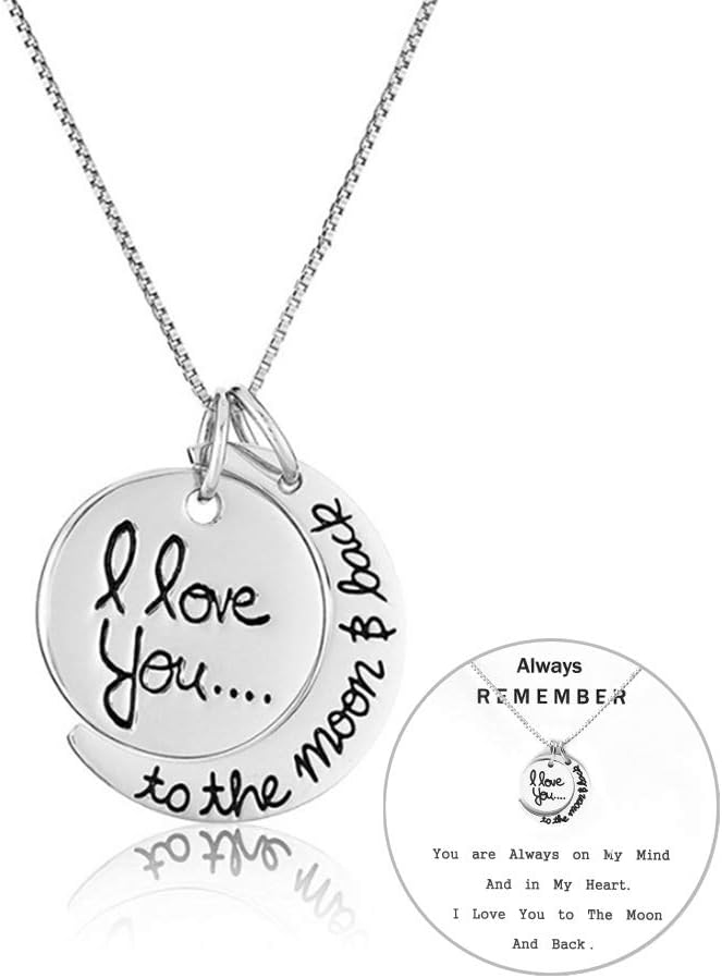 Exweup Moon Charm Necklace for Women I Love You to The Moon and Back Love Necklace Moon and Sun Set Gifts for Mom Wife Daughter Girlfriend and Friend