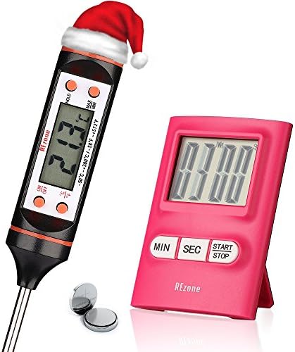Premium Quality Meat Thermometer + Kitchen Timer (2 in 1) Safe Instant Read Probe - Ideal for BBQ, Grill, Candy, Oil + Digital Timer