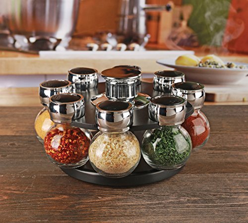 Palais Glassware Tournant Collection, Revolving Countertop Carousel Herb and Spice Rack with 3.5 Oz Glass Jars (Set of 8 Jars)