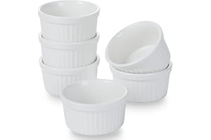 SLJMR 3.5 oz Ramekins - 6 pcs Porcelain Ramekins Dishes for Souffle,Creme Brulee, Pudding, Custard Cups,Bakeware Bowls Set for Baking,Oven Safe, White 3 inch