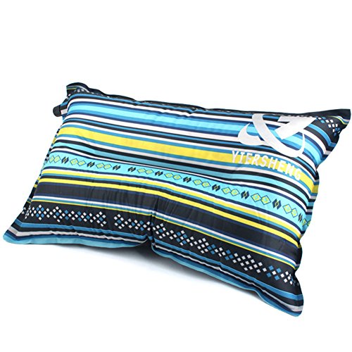 JIAN YA NAInflatable Camping Pillow, Portable Lightweight Travel Air Pillow Self Inflating Compressible Pillow for Outdoor Trip,Backpacking, Hiking, Beach,Travel,Airplanes,Train (Blue Stripe)