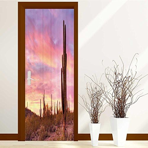 CHAORANHOME 3D Door Wall Fridge Wrap Mural Scene Retro Bookcase Adhesive Sticker(Collection Sunrise Vie of the Arizona Desert Bushes Na)