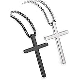 ipsana 2 PCS Cross Necklace for Men,Silver Black Cross Chain Stainless Steel Pendant Jewelry Gifts Box Crucifix Necklace 16-30 inches