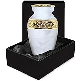 Small Urns for Human Ashes Keepsake – Handcrafted White Memorial Urn with Brass Accent – Mini Keepsake Urn for Men and Women – Remembrance Urn (Small)