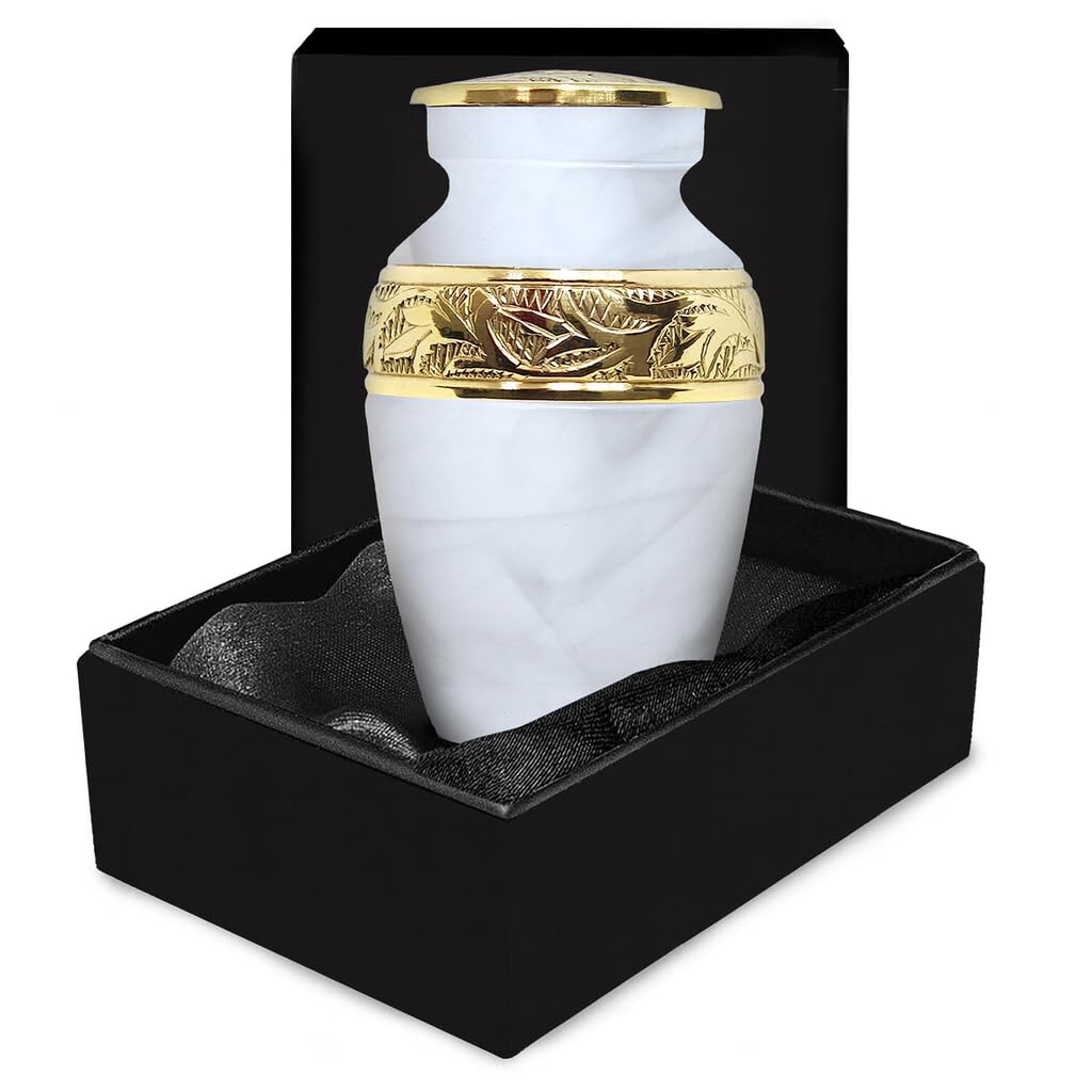 White Keepsake Urn - Mini Urns For Human Ashes Keepsake - Memorial Urns for Ashes Adult Small with Black Box - Honour Your Loved One with White Small Ashes Urn
