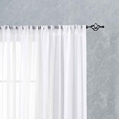 image for jinchan Striped White Sheer Curtains Bedroom 63 inches Long White Wind