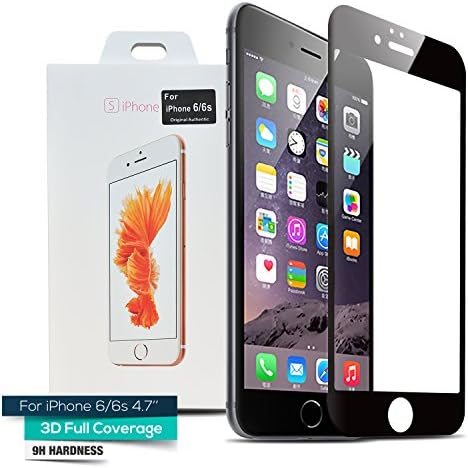 Maxway 3D Full Coverage 9H Hardness Tempered Glass Curved Edge Screen Protector for iPhone 6 / 6s, 4.7 inch (Black)