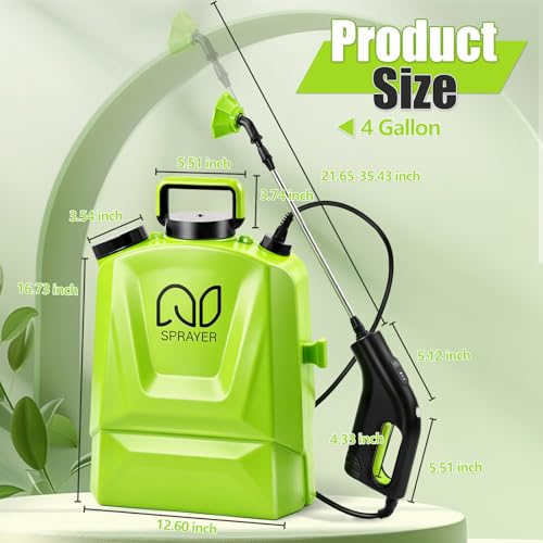 Battery Powered Backpack Sprayer 4 Gallon, Adjustable Pressure Garden Sprayer with Digital Display & Padded Straps, Electric Pump Sprayer in Lawn with 2.2Ah Battery, 5 Nozzles, Telescopic Wand
